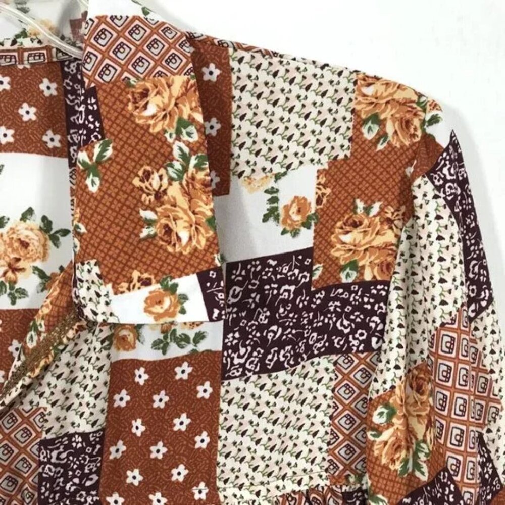 Lightweight Floral Blouse Balloon Sleeve Patchwork Multicolor Women 3X - Picture 8 of 12